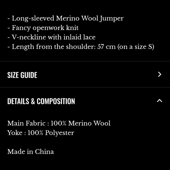 Sezane Abigael Long Sleeved Merino Wool Black V-Neck Jumper - Picture 5 of 5